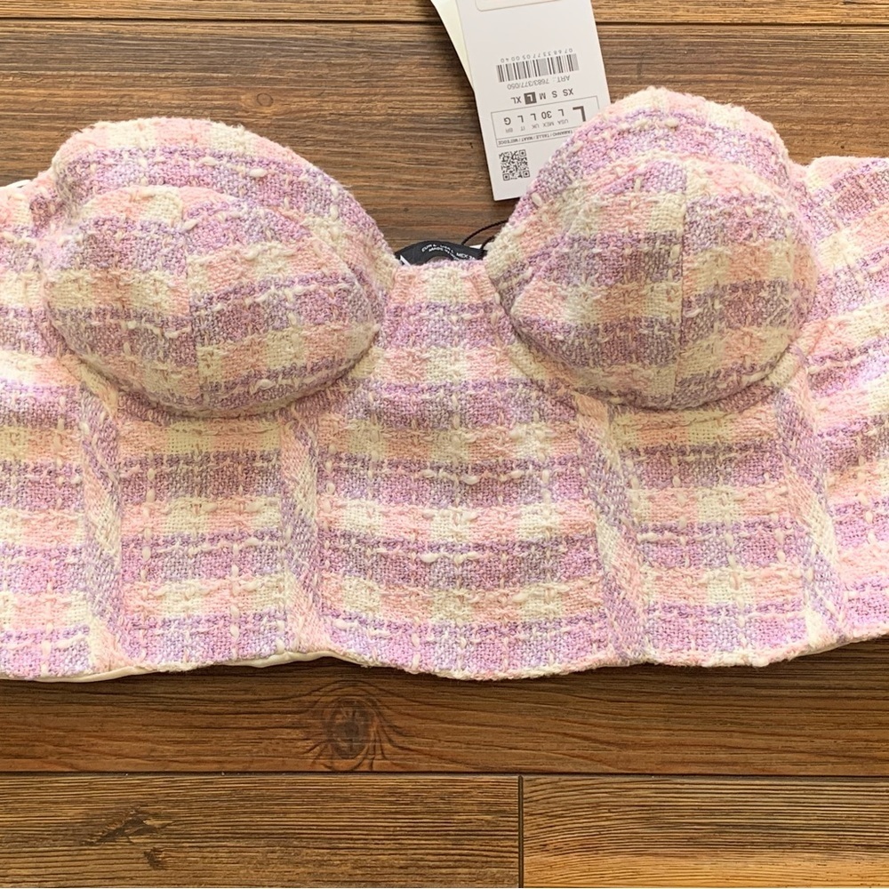 β¨ Zara Purple Plaid Tweed Bustier Corset Top β Size Large β¨ - Picture 3 of 12